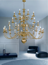 Franklite, Delft 32Lt Chandelier. Polished Brass